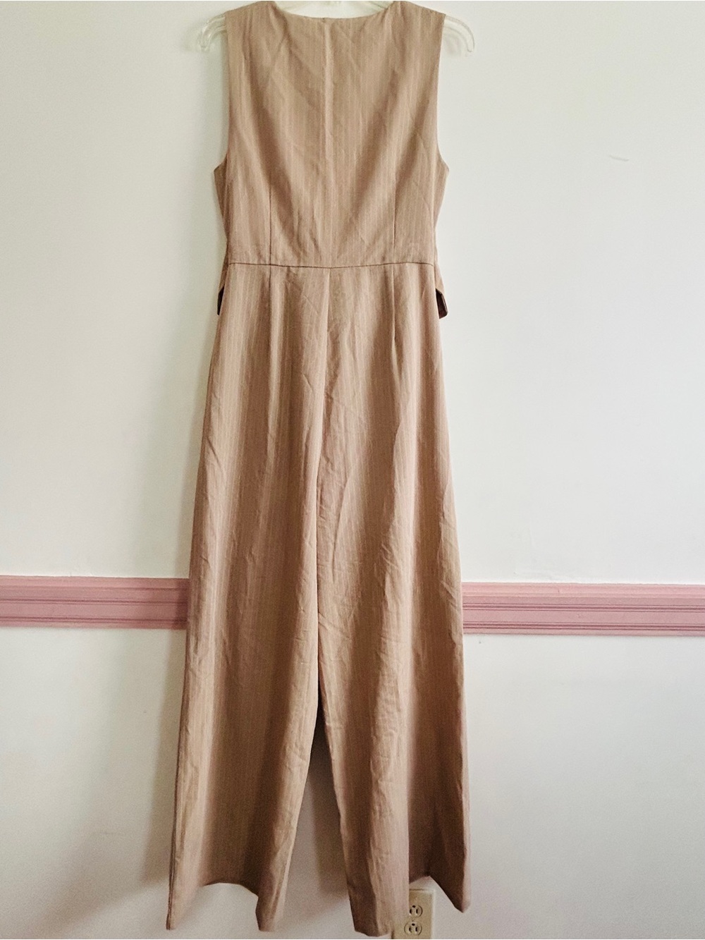 NWT Sage Neutral Tan Sleeveless Button-Front Wide Leg Jumpsuit Set - Picture 8 of 11